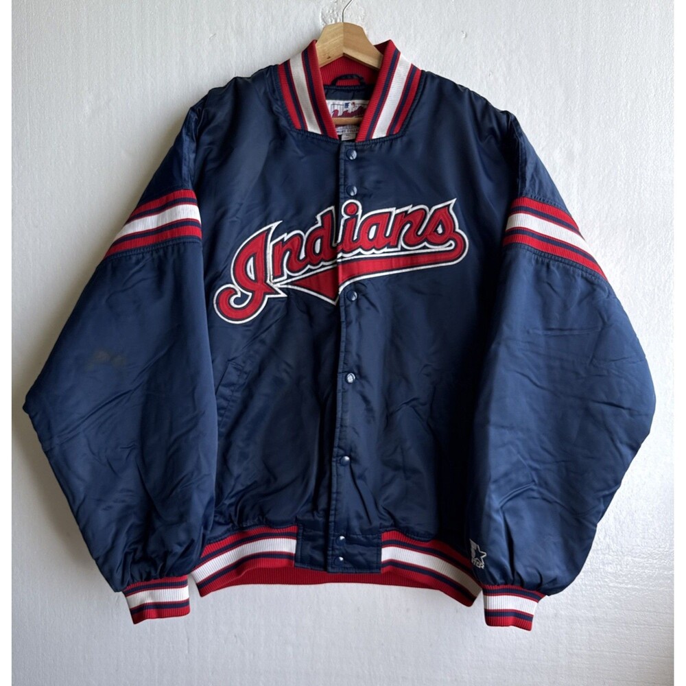 Starter MLB Cleveland Indians Vintage 90s Men's Blue Red Nylon Bomber Jacket XL